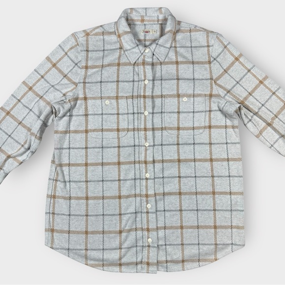Faherty Women’s Large Legend Sweater Shirt Gray Brown Plaid Soft Knit Button Up - Picture 2 of 12